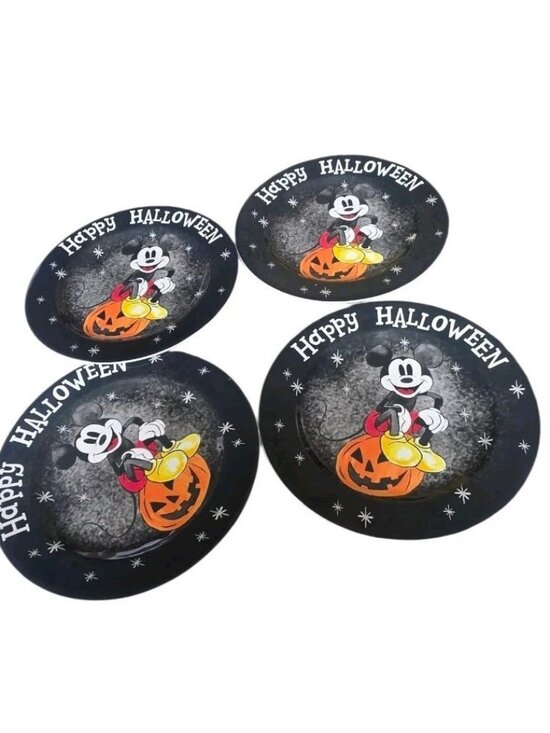 Pottery Barn Other - Pottery Barn Kids Mickey Mouse Four Dinner Plates Happy Halloween Disney Pumpkin
